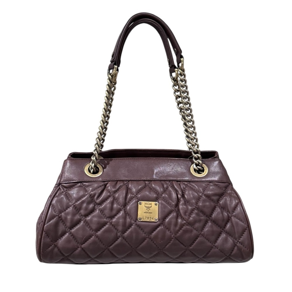 MCM Brown Leather Quilted Chain Detail Shoulder Bag